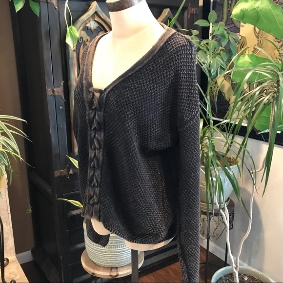 Very J acid wash thermal Waffle Knit slouchy top - Picture 4 of 8